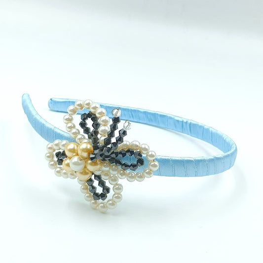 Pearl Flower Detailing Hair Band for Girls & Kids - Light Blue