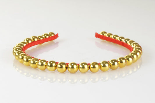Golden Beads & Red Lace Hairband for Girls – Festive Handmade Flair - Choko
