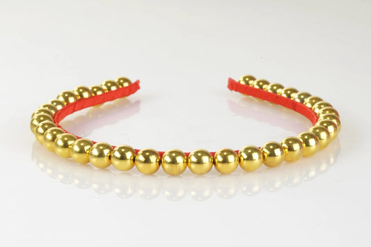 Golden Beads & Red Lace Hairband for Girls - Festive Handmade Flair - Choko