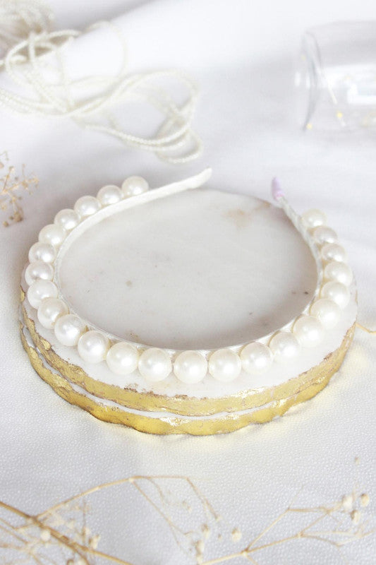Choko Girls' Classic Pearl Headband - Off White