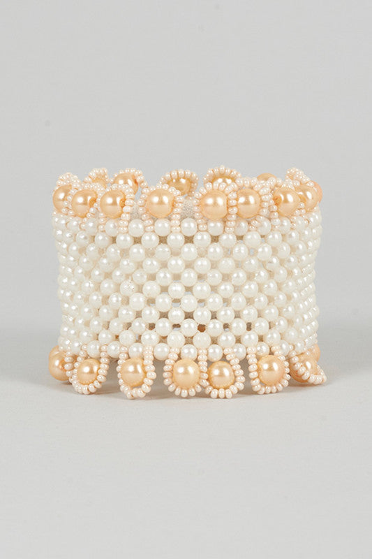 Eternal Queen Pearl Bangle for Girls – Regal White & Beige Pearls