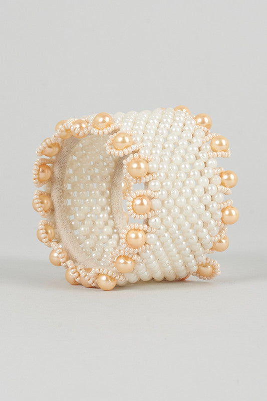 Eternal Queen Pearl Bangle for Girls – Regal White & Beige Pearls