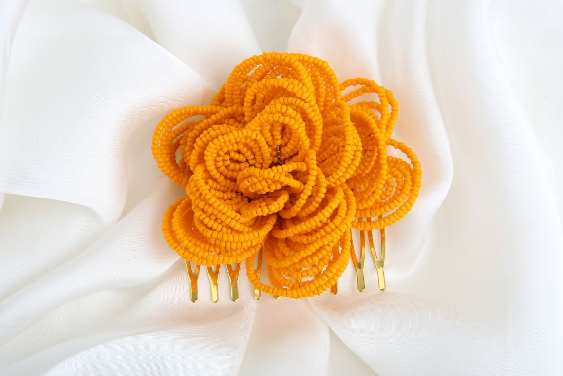 Choko Marigold Magic Pearls Petals Hair Comb Clip for Girls - Yellow