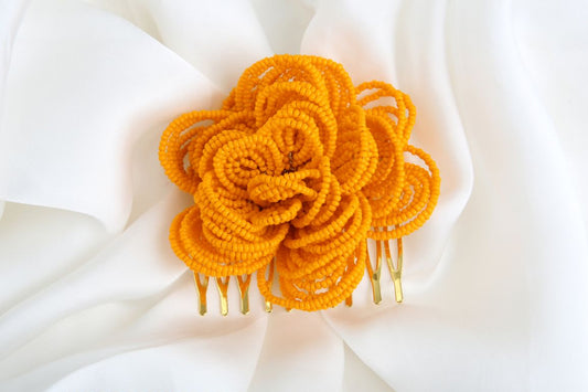 Choko Marigold Magic Pearls Petals Hair Comb Clip for Girls - Yellow
