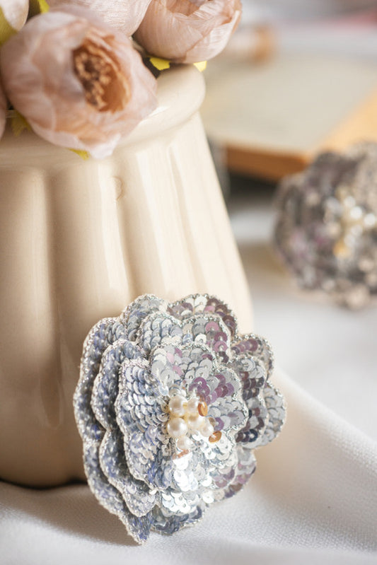 Shimmering Blossom Hair Clip for Girls & Kids - Metallic Silver Petals - Choko