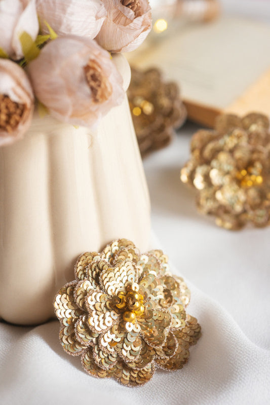 Golden Dust Floral Hair Clip for Girls & Kids - Metallic Sequin Petals - Choko