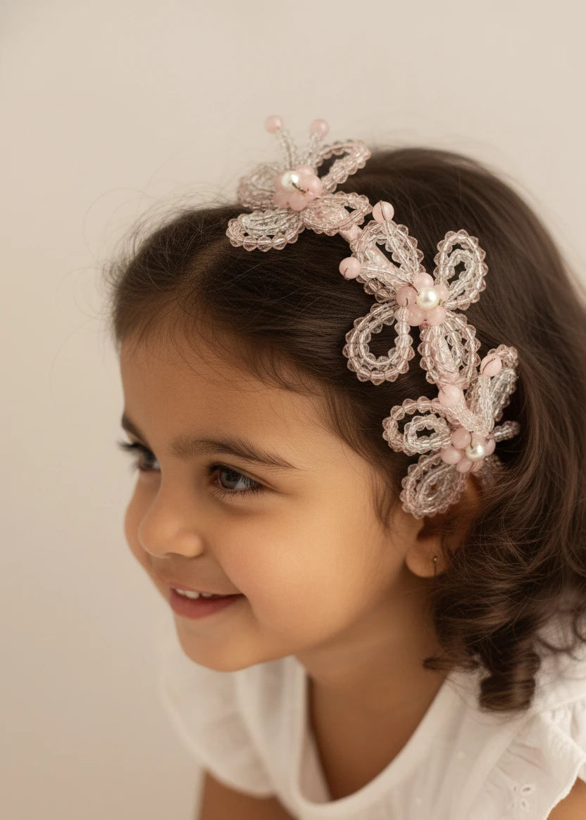 Choko Handmade Butterfly Beaded Hairband for Girls - Light Pink - Choko