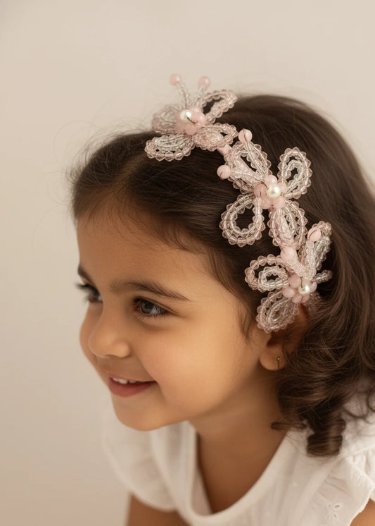 Choko Handmade Butterfly Beaded Hairband for Girls - Light Pink - Choko