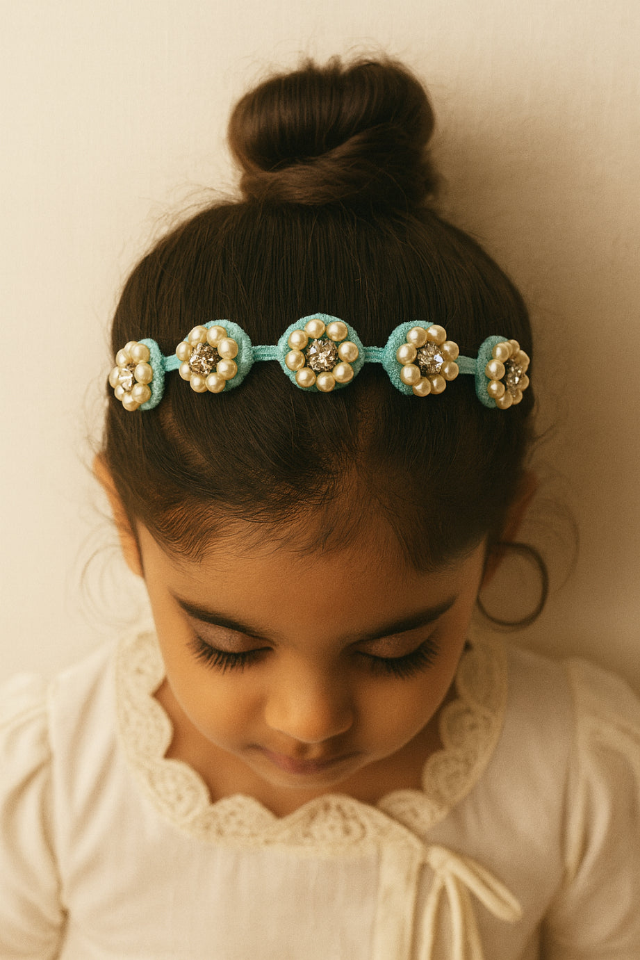 Choko Beaded Floral Pearl Hairband for Girls — Blue - Choko