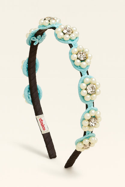 Choko Beaded Floral Pearl Hairband for Girls — Blue - Choko