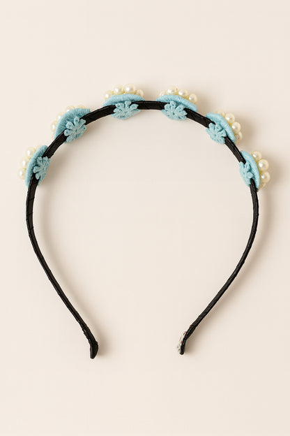 Choko Beaded Floral Pearl Hairband for Girls — Blue - Choko
