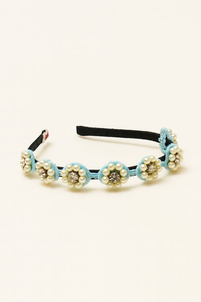 Choko Beaded Floral Pearl Hairband for Girls — Blue - Choko