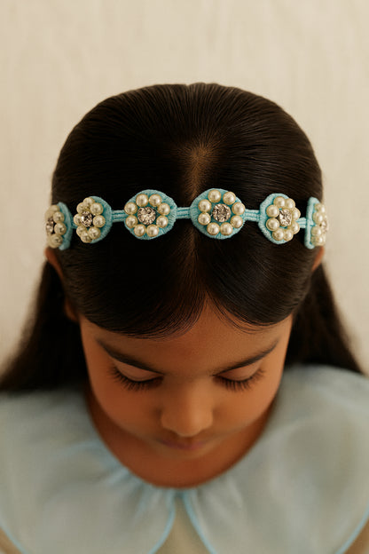 Choko Beaded Floral Pearl Hairband for Girls — Blue - Choko