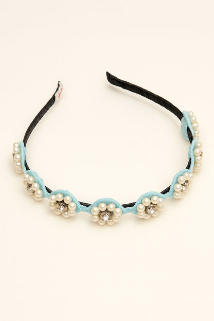 Choko Beaded Floral Pearl Hairband for Girls — Blue - Choko