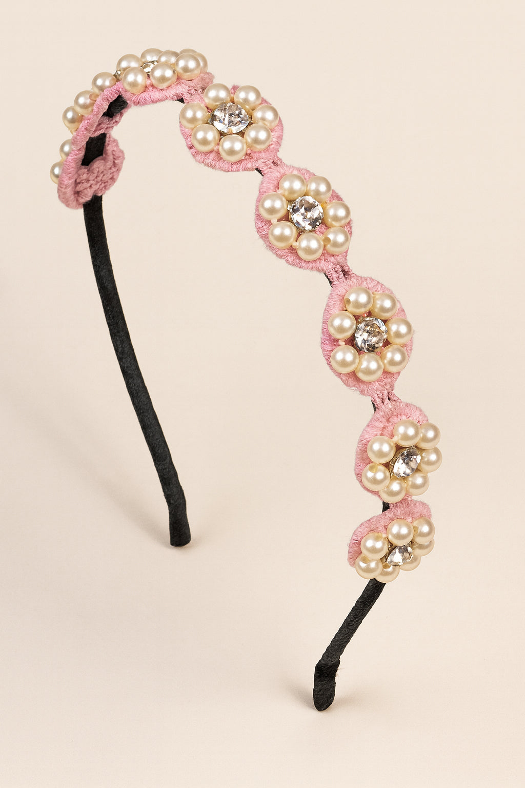 Choko Beaded Floral Pearl Hairband for Girls - Light Pink - Choko