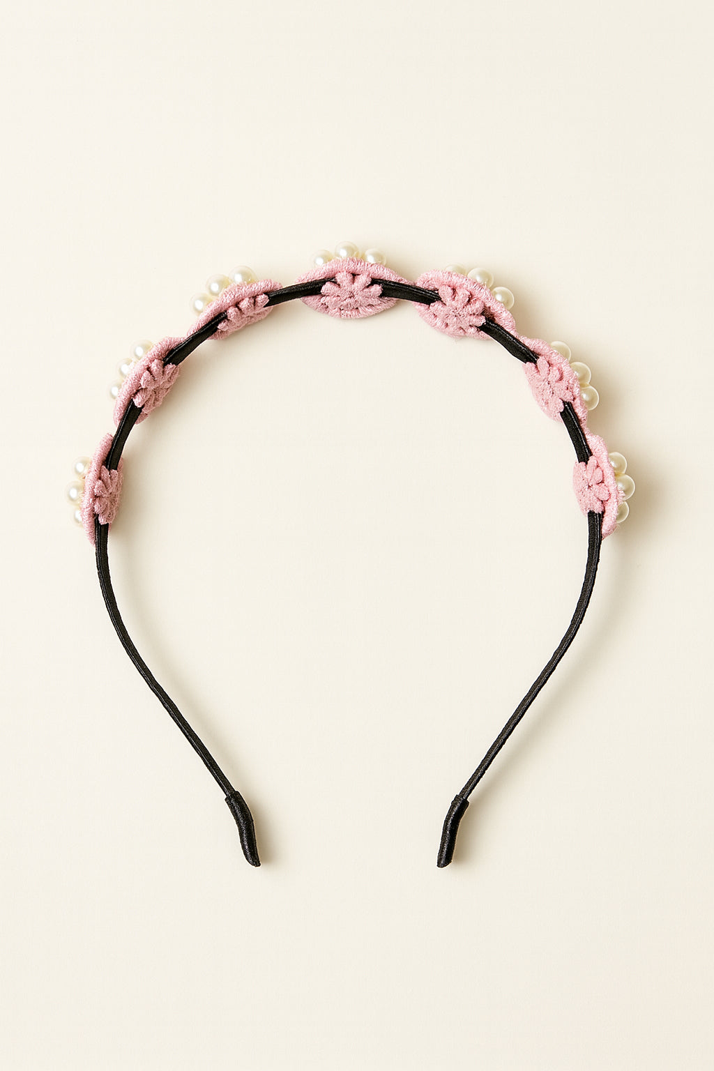 Choko Beaded Floral Pearl Hairband for Girls - Light Pink - Choko