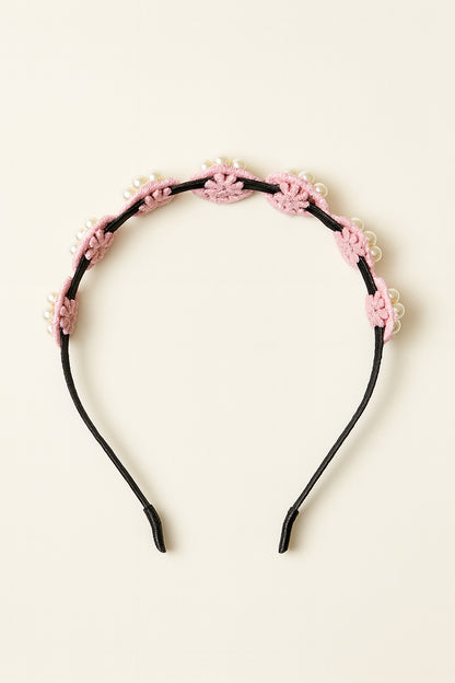 Choko Beaded Floral Pearl Hairband for Girls - Light Pink - Choko