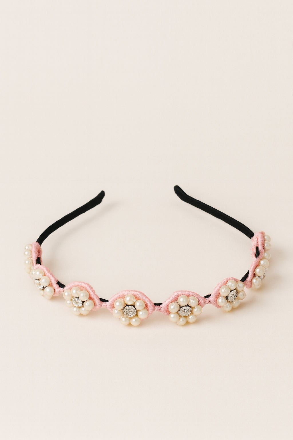 Choko Beaded Floral Pearl Hairband for Girls - Light Pink - Choko