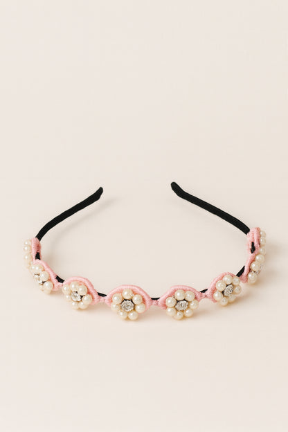 Choko Beaded Floral Pearl Hairband for Girls - Light Pink - Choko