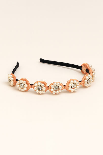 Choko Beaded Floral Pearl Hairband for Girls - Pink - Choko