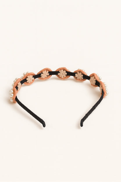 Choko Beaded Floral Pearl Hairband for Girls - Pink - Choko