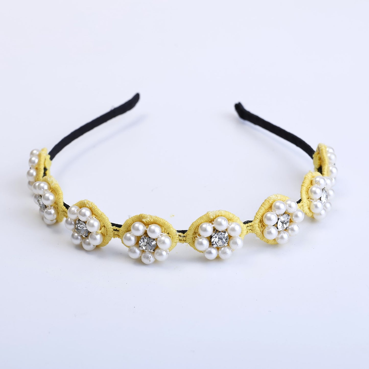 Choko Beaded Floral Pearl Hairband for Girls — Yellow - Choko