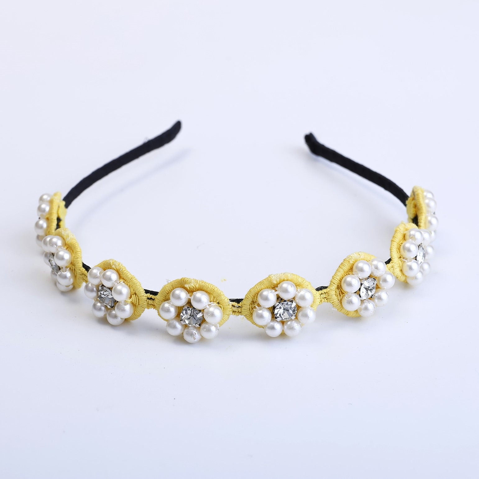 Choko Beaded Floral Pearl Hairband for Girls — Yellow - Choko