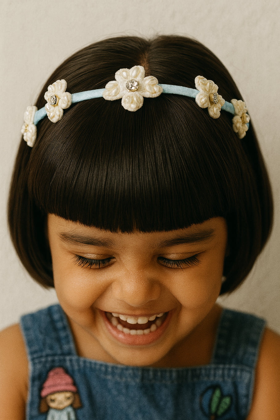 Choko Floral Beaded Hairband for Girls — Light Blue - Choko