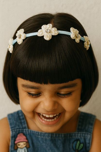 Choko Floral Beaded Hairband for Girls — Light Blue - Choko