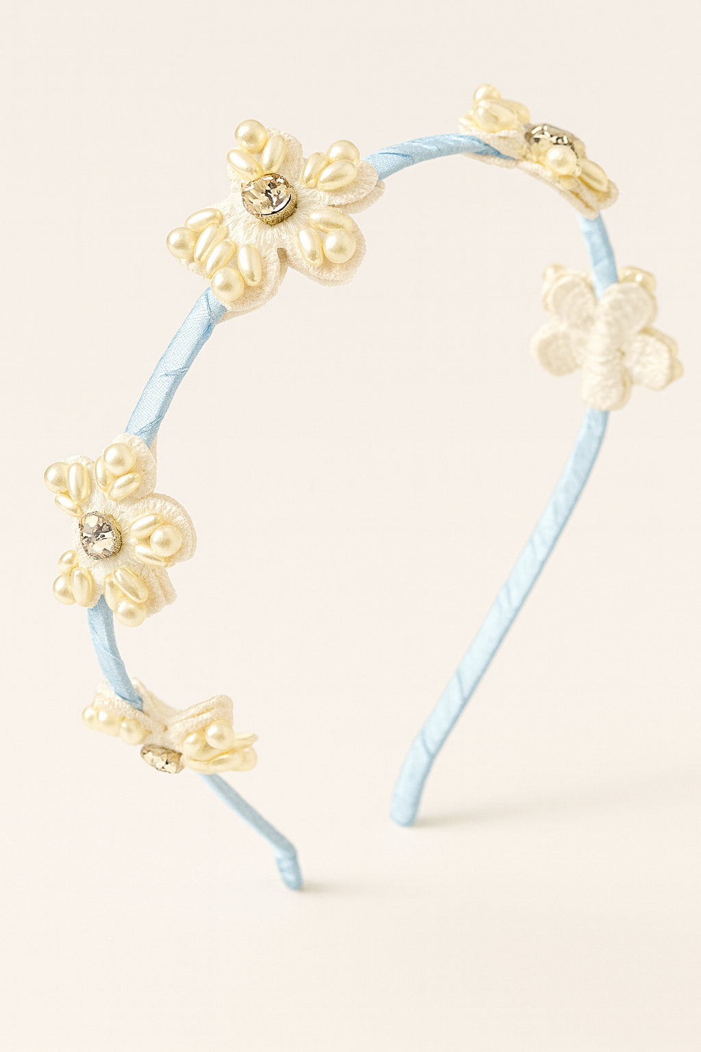 Choko Floral Beaded Hairband for Girls — Light Blue - Choko
