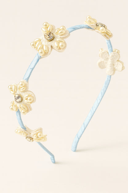 Choko Floral Beaded Hairband for Girls — Light Blue - Choko