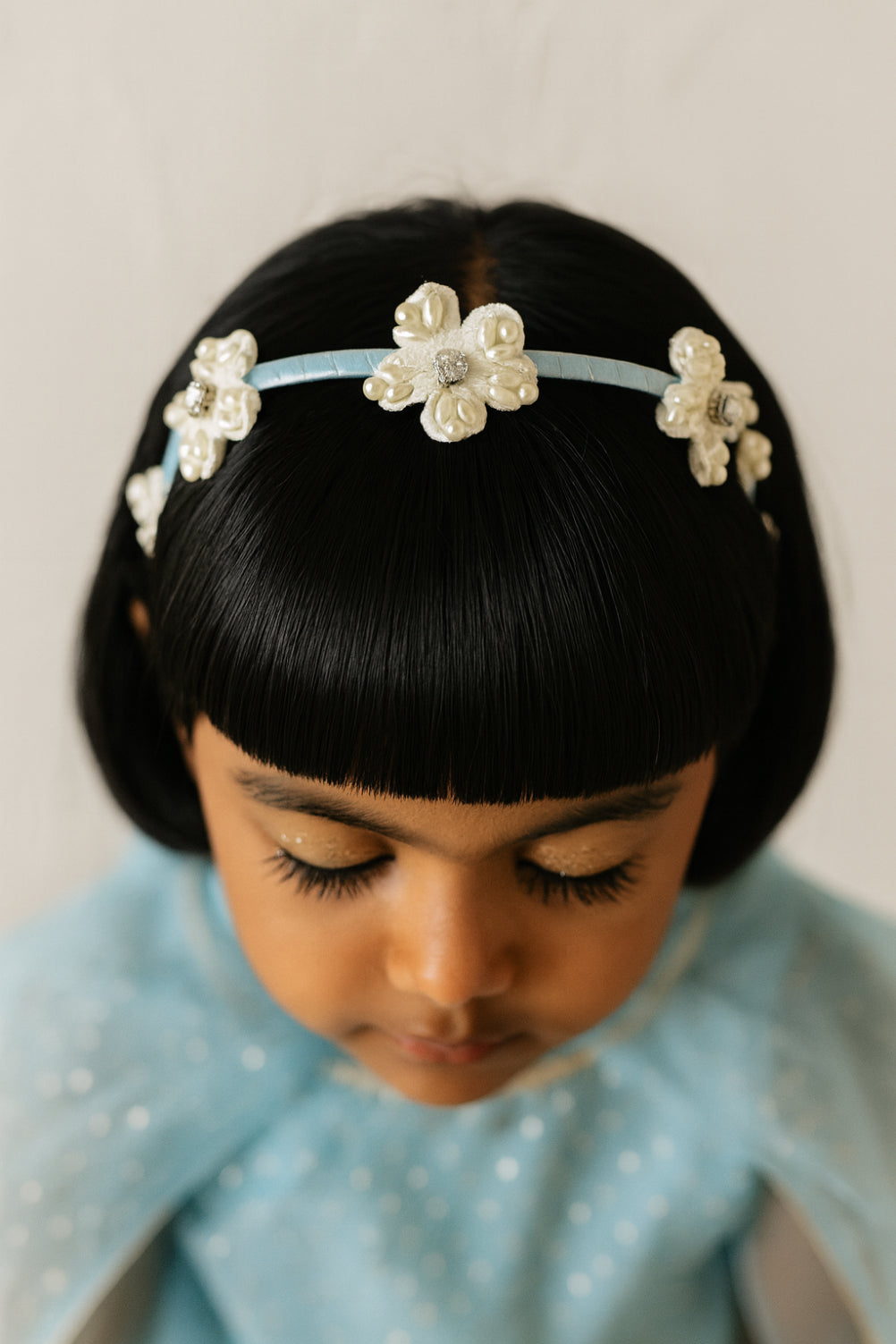 Choko Floral Beaded Hairband for Girls — Light Blue - Choko