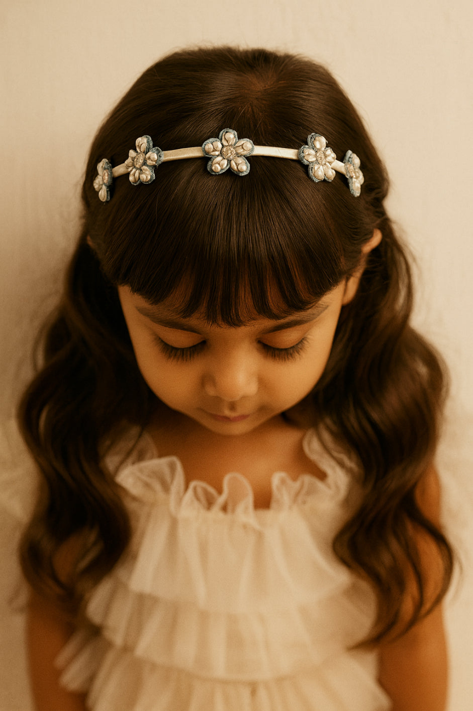 Choko Beaded Floral Hairband for Girls — Denim Blue - Choko