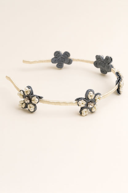 Choko Beaded Floral Hairband for Girls — Denim Blue - Choko