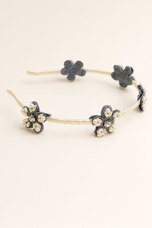 Choko Beaded Floral Hairband for Girls — Denim Blue - Choko