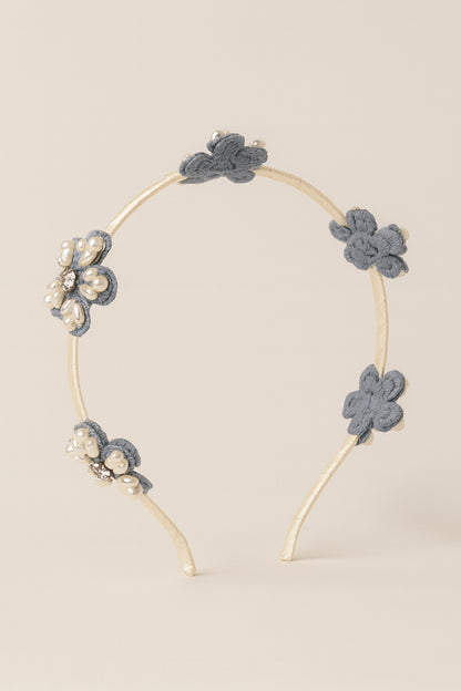 Choko Beaded Floral Hairband for Girls — Denim Blue - Choko