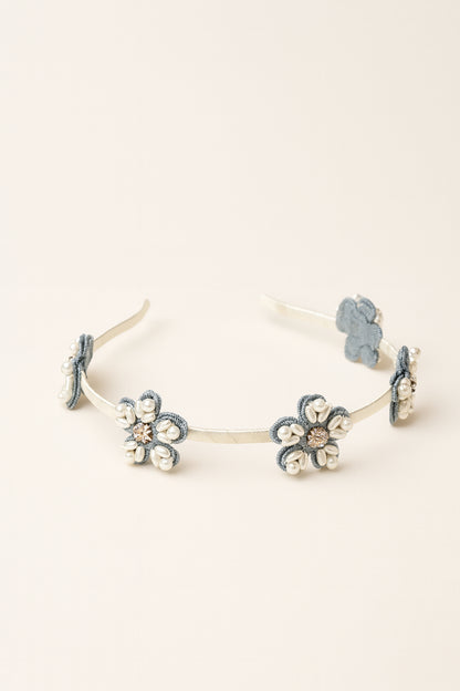 Choko Beaded Floral Hairband for Girls — Denim Blue - Choko