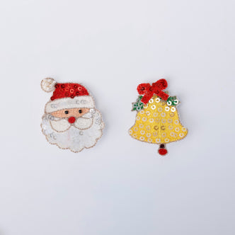 Choko Christmas Sequin Hair Clip Set with Santa & Bell Designs for Girls, 2 Pcs - Multicolor