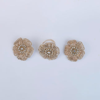 Choko Sequin Floral Hair Clip & Ring Set with Golden Sequins for Girls, 2 Pcs - Gold