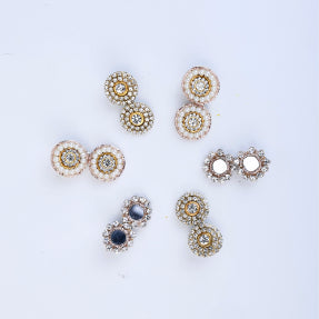 Choko Button Hair Clip Set with Assorted Rhinestone Embellishments for Girls, 6 Pcs - Multicolor - Gold, Silver, Clear