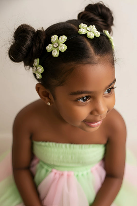 Choko Beaded Floral Hairband for Girls — Green - Choko