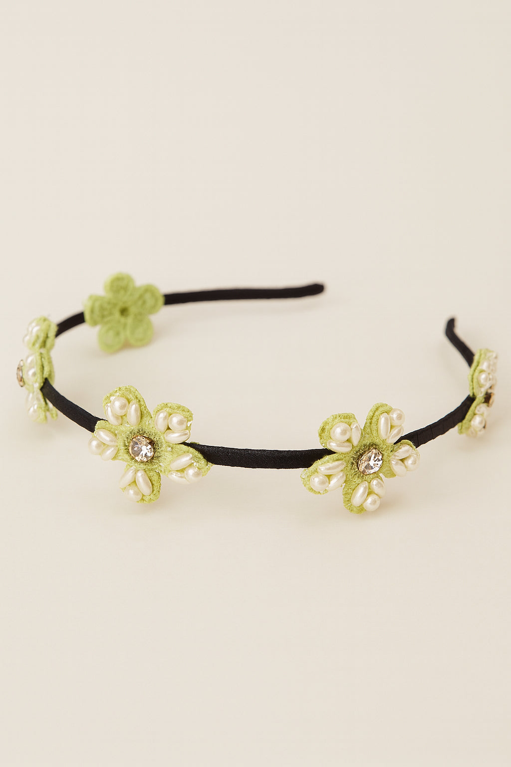 Choko Beaded Floral Hairband for Girls — Green - Choko