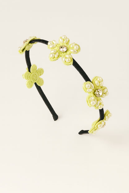 Choko Beaded Floral Hairband for Girls — Green - Choko