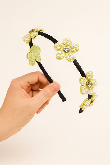 Choko Beaded Floral Hairband for Girls — Green - Choko