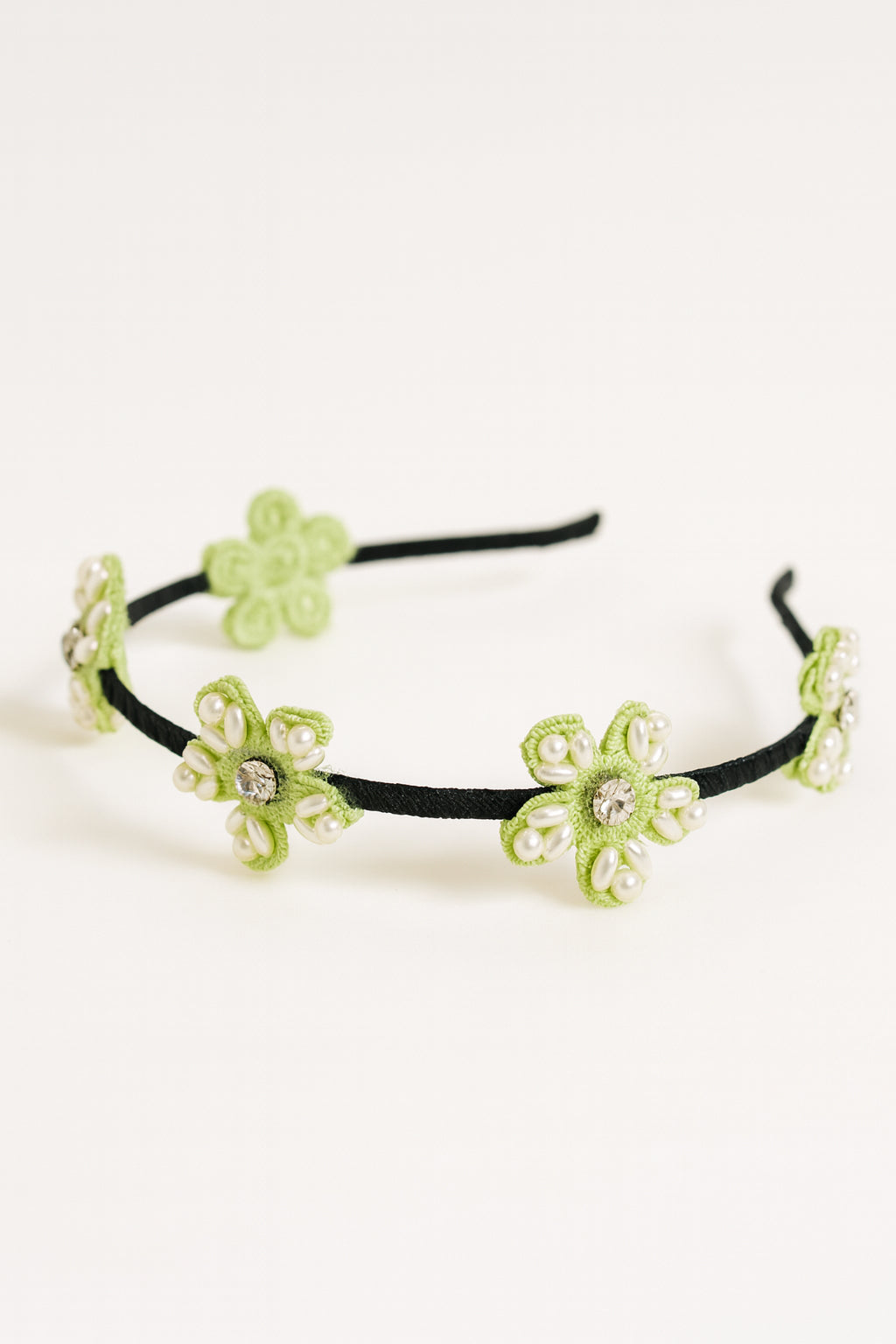 Choko Beaded Floral Hairband for Girls — Green - Choko