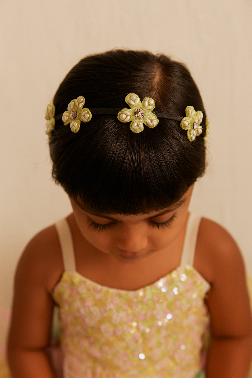 Choko Beaded Floral Hairband for Girls — Green - Choko
