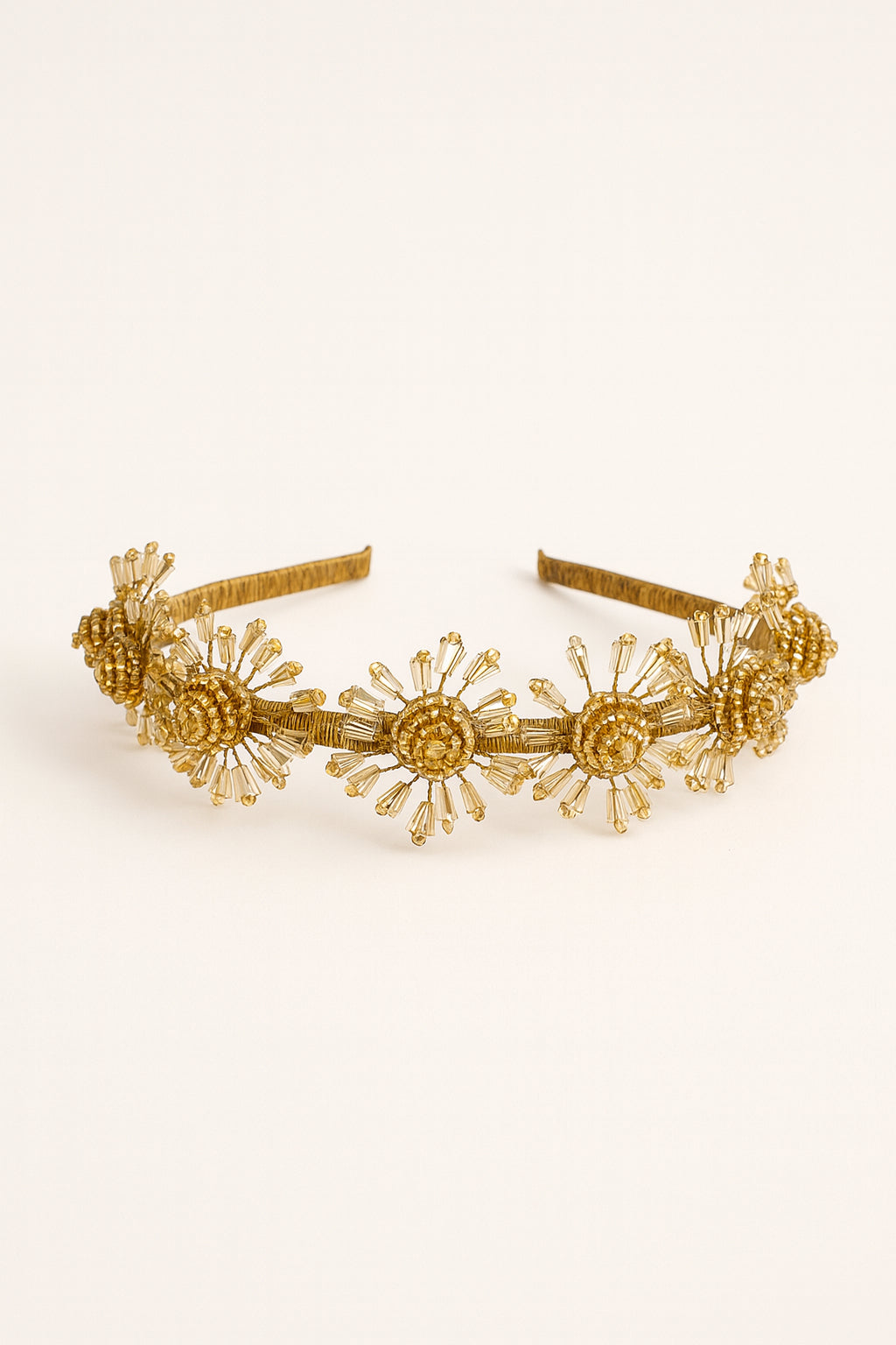 Choko Beaded Floral Hair Band for Girls - Golden Radiance | Regal hair accessory with golden beaded flowers - Gold, 1 Pc