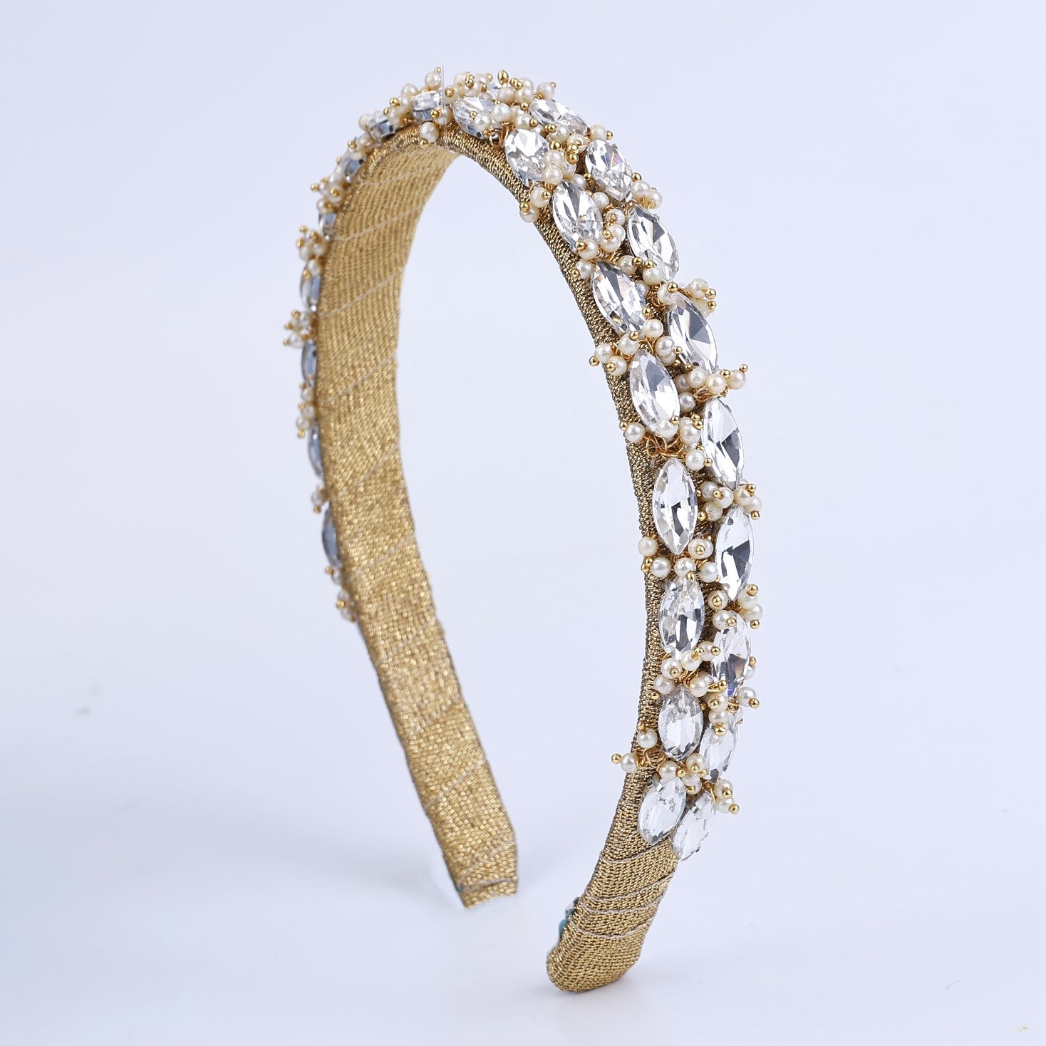 Choko Double Crystal Row Hair Band with Dual Crystal Rows for Girls - Glamorous Silver