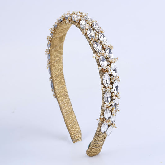 Choko Double Crystal Row Hair Band with Dual Crystal Rows for Girls - Glamorous Silver