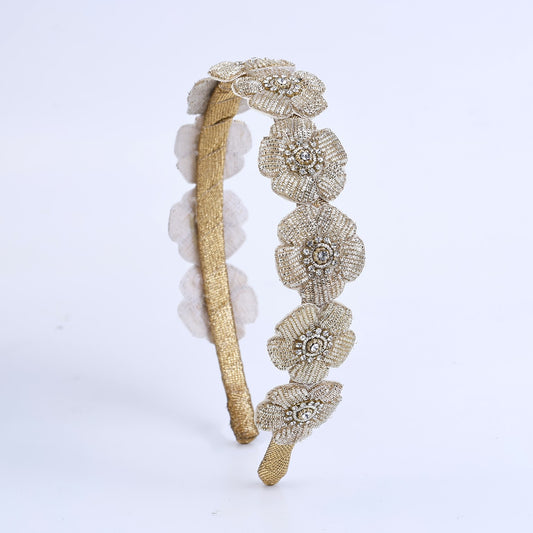 Choko Floral Bloom Hair Band Hair Accessory for Girls with Floral Beaded Design, 1 Pc - Vintage Gold